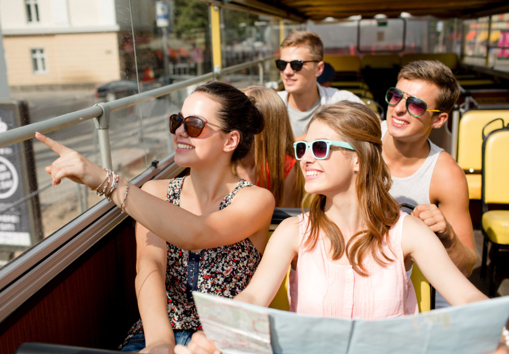 Tourists wearing sunglasses