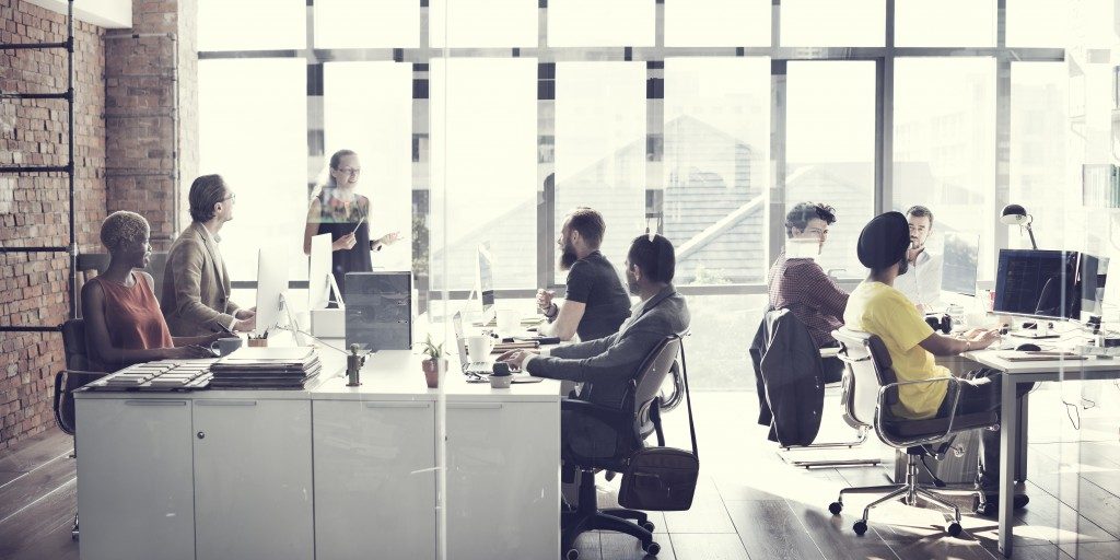 Busy office with employees