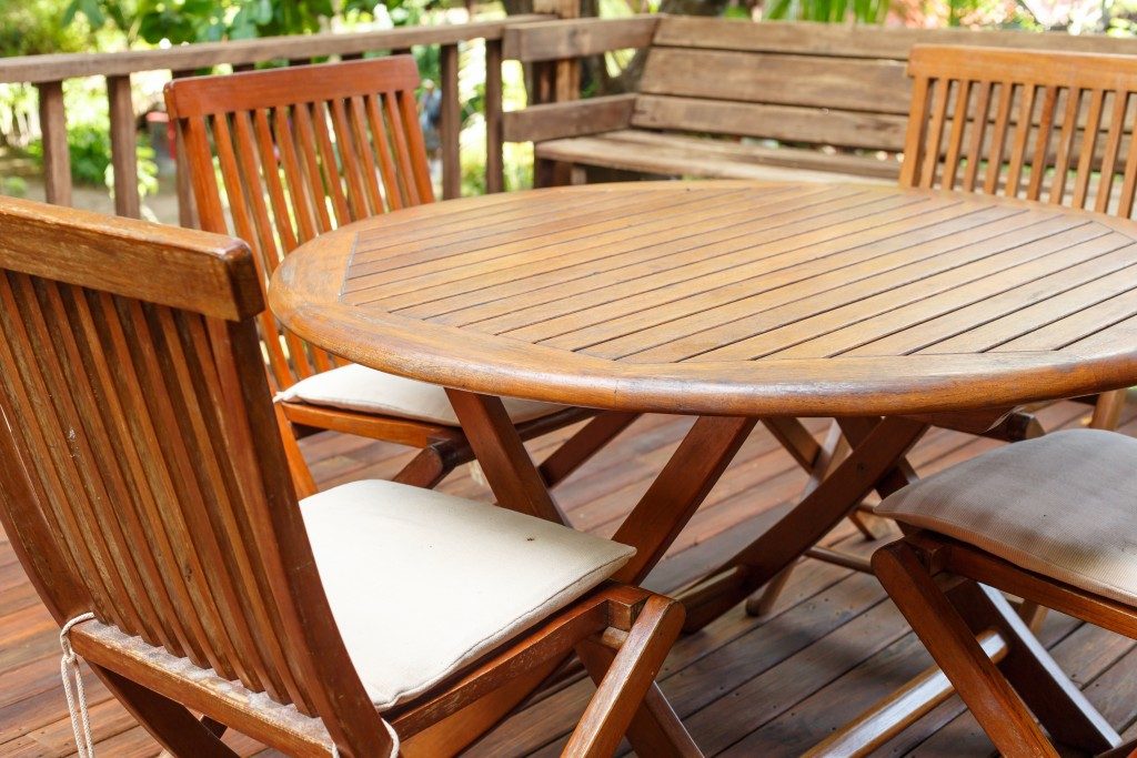 wooden deck with furniture