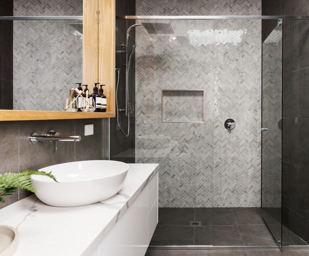 Modern bathroom with shower and sink