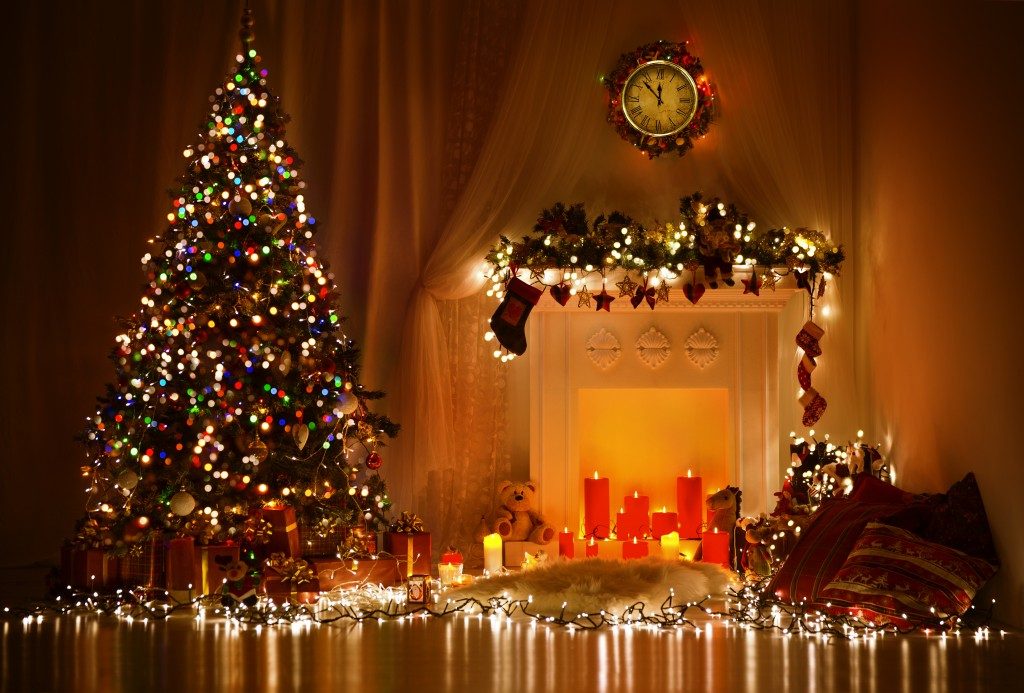 christmas tree and lights in the house
